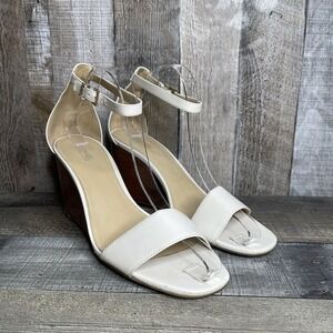 Michael Kors Fiona White Leather Ankle Strap Open Toe Sandals Wedges Size 9 M